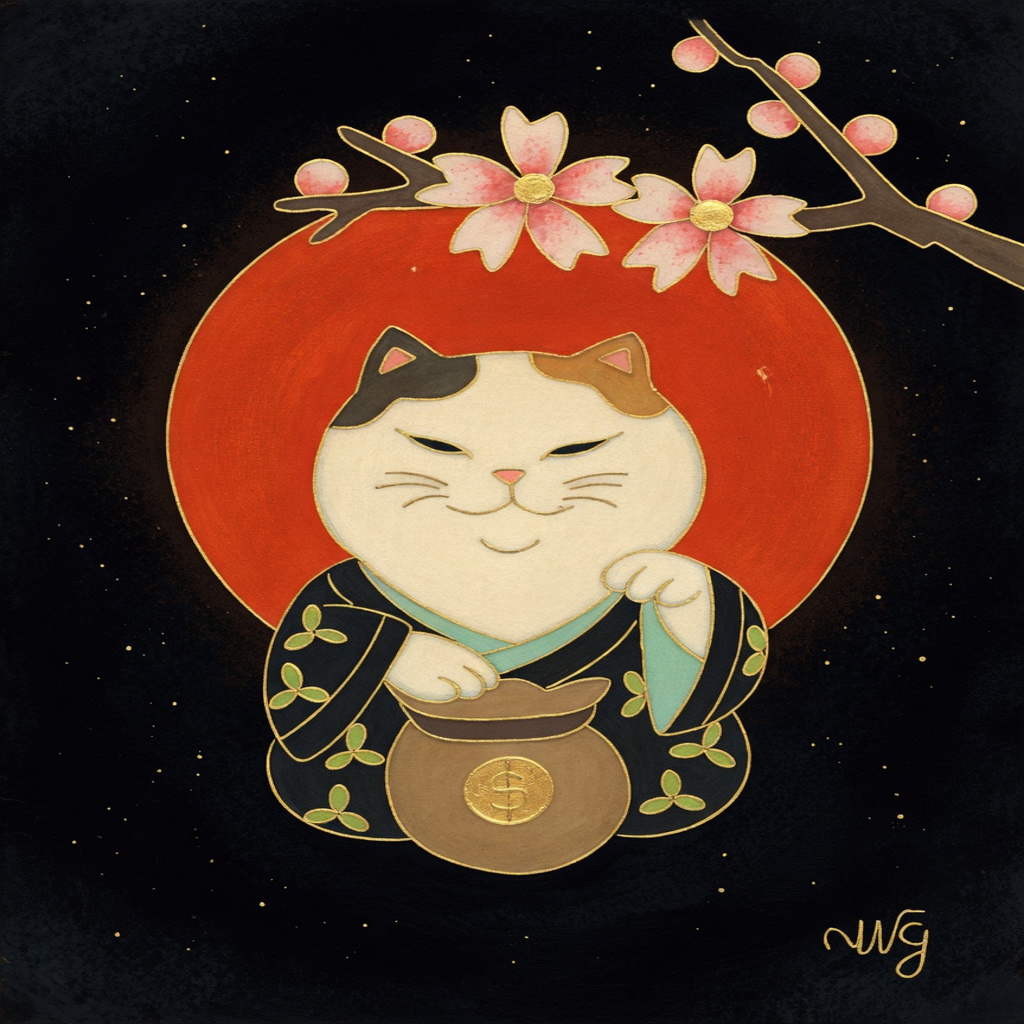 Maneki holding the coin bag